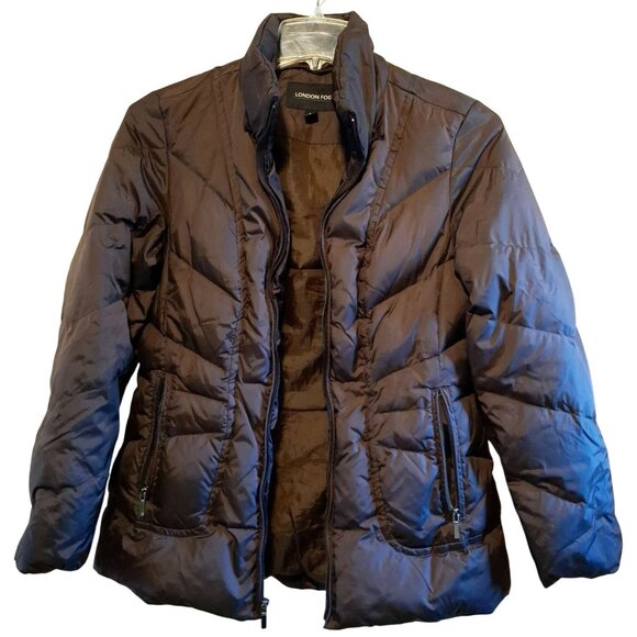 London Fog Womens Down Quilted Puffer Jacket M Brown Full-Zip With Pockets Light - Picture 1 of 9